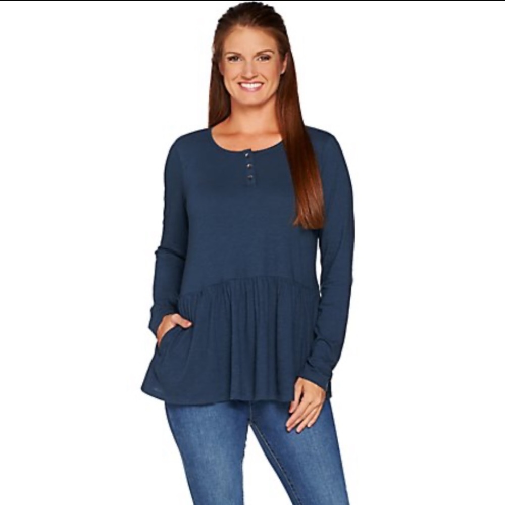 LOGO by Lori Goldstein Cotton Long Sleeve Henley Top